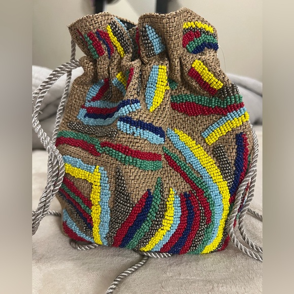 Indigo Moon Colorful Beaded and Jute Like Drawstring Crossbody - Picture 14 of 14